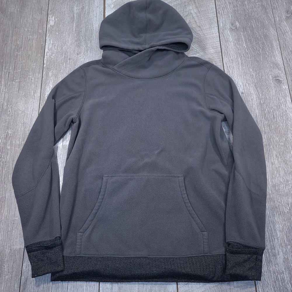 Lululemon Scuba Hoodie Womens 12 Gray Fleece Crossover Neck Herringbone Trim